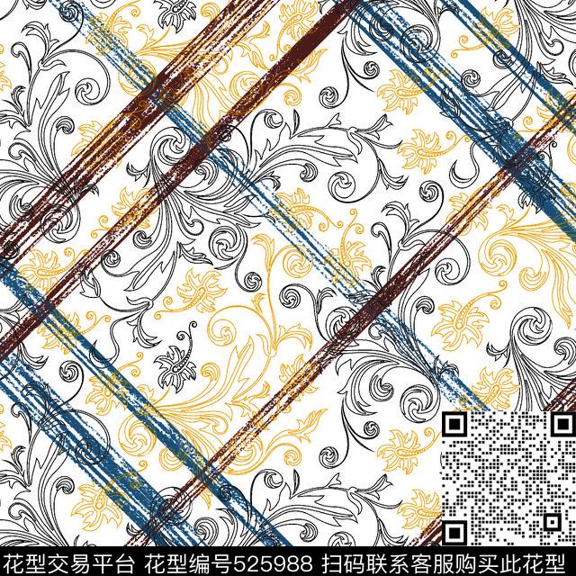 格子华亿平台几何传统印花华亿平台下载（图片编号: 525988） - 瓦栏（Walan）