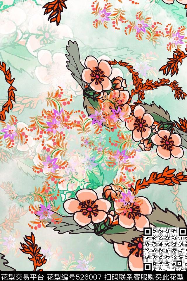 清新花卉连衣裙花卉衬衣春意数码印花华亿平台下载（图片编号: 526007） - 瓦栏（Walan）