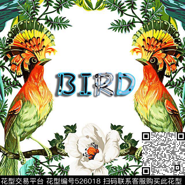 热带花卉bird戴胜鸟数码印花华亿平台下载（图片编号: 526018） - 瓦栏（Walan）