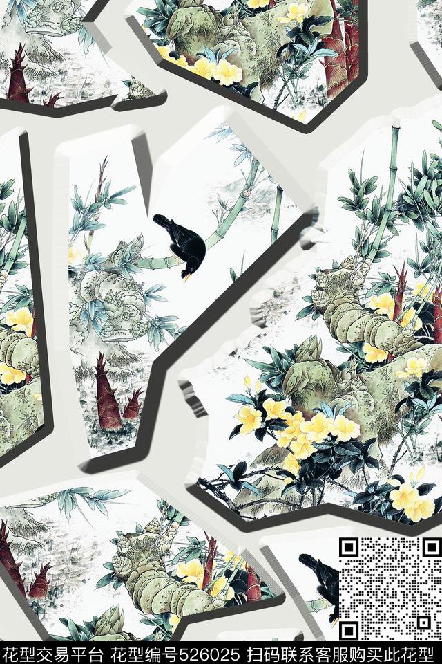 花卉鸟假山民族女装男装围巾袜子裤子内衣欧美原创时尚素雅立体几何拼贴中国风工笔画数码印花华亿平台下载（图片编号: 526025） - 瓦栏（Walan）