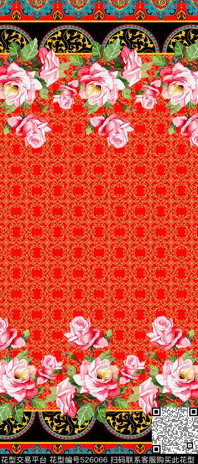 中东裙边花花卉纹样几何双边定位印花传统印花华亿平台下载（图片编号: 526066） - 瓦栏（Walan）