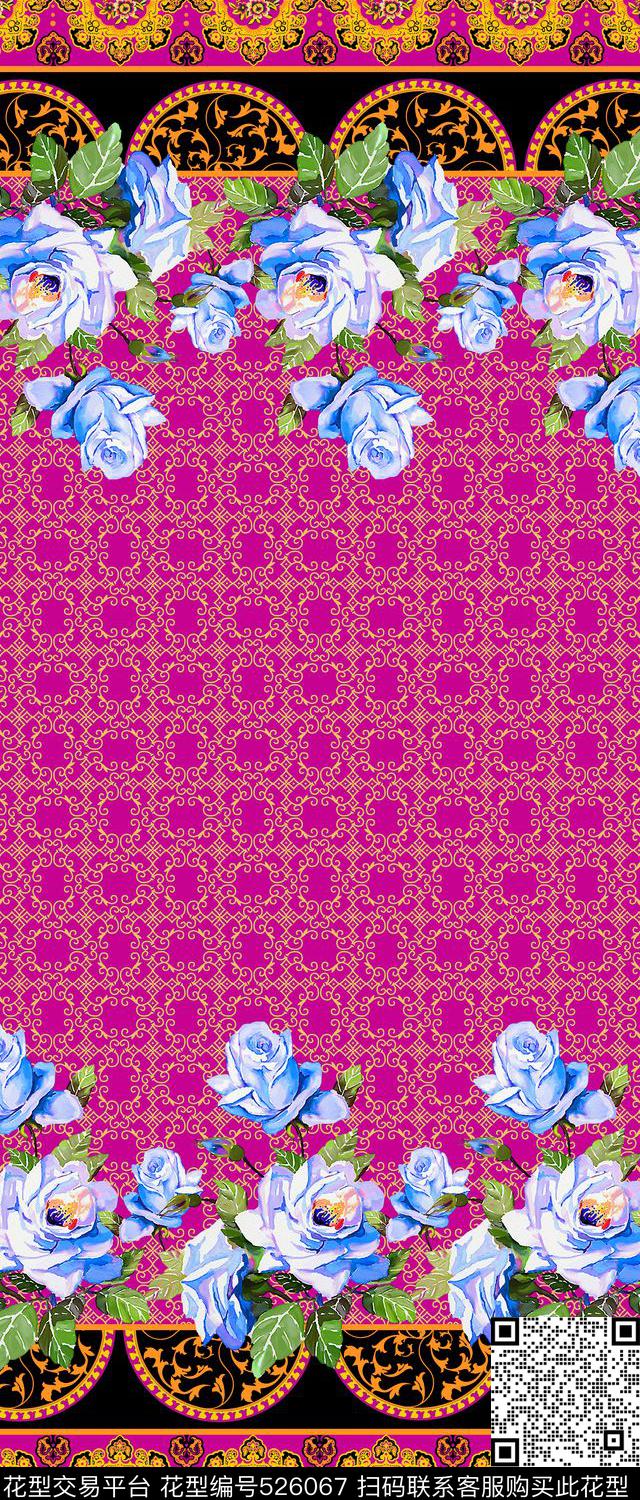 中东裙边花花卉纹样几何双边定位印花传统印花华亿平台下载（图片编号: 526067） - 瓦栏（Walan）