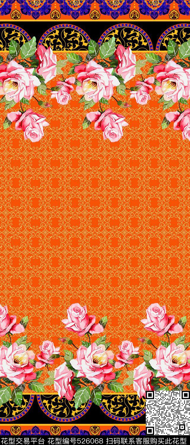 中东裙边花花卉纹样几何双边定位印花传统印花华亿平台下载（图片编号: 526068） - 瓦栏（Walan）