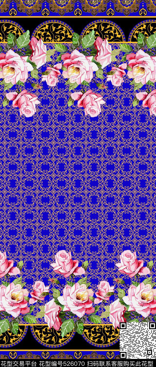 中东裙边花花卉纹样几何双边定位印花传统印花华亿平台下载（图片编号: 526070） - 瓦栏（Walan）