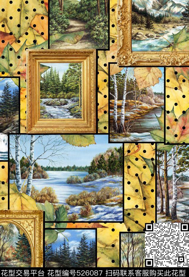 树叶树林圆点数码印花华亿平台下载（图片编号: 526087） - 瓦栏（Walan）
