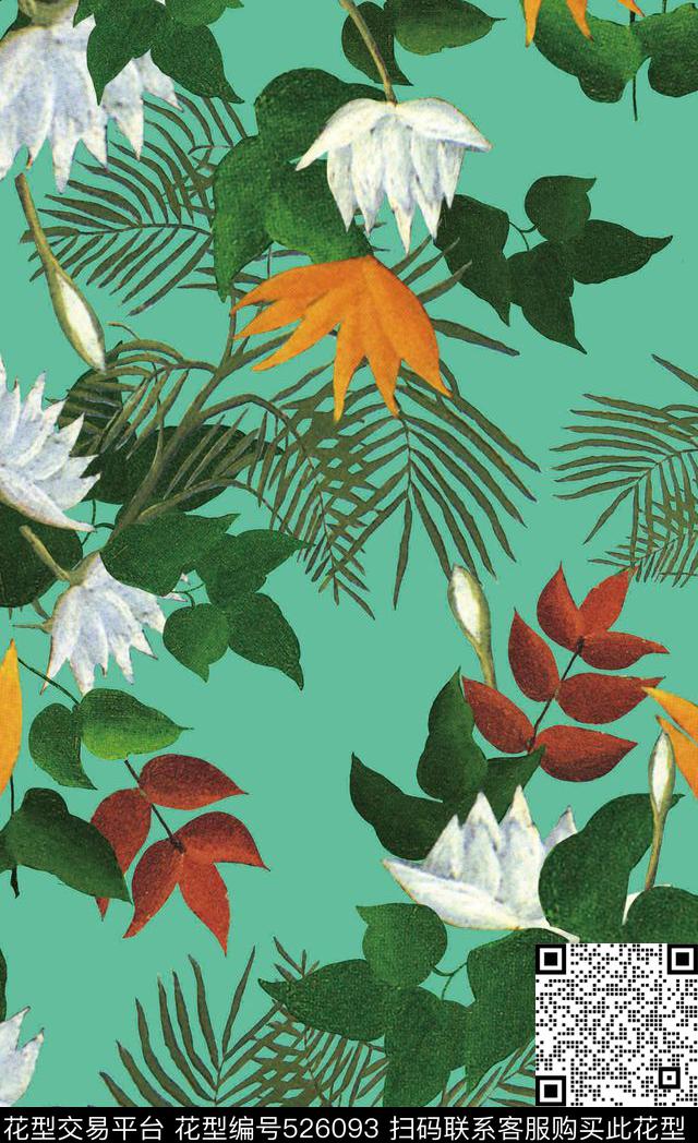 原创植物优雅数码印花华亿平台下载（图片编号: 526093） - 瓦栏（Walan）