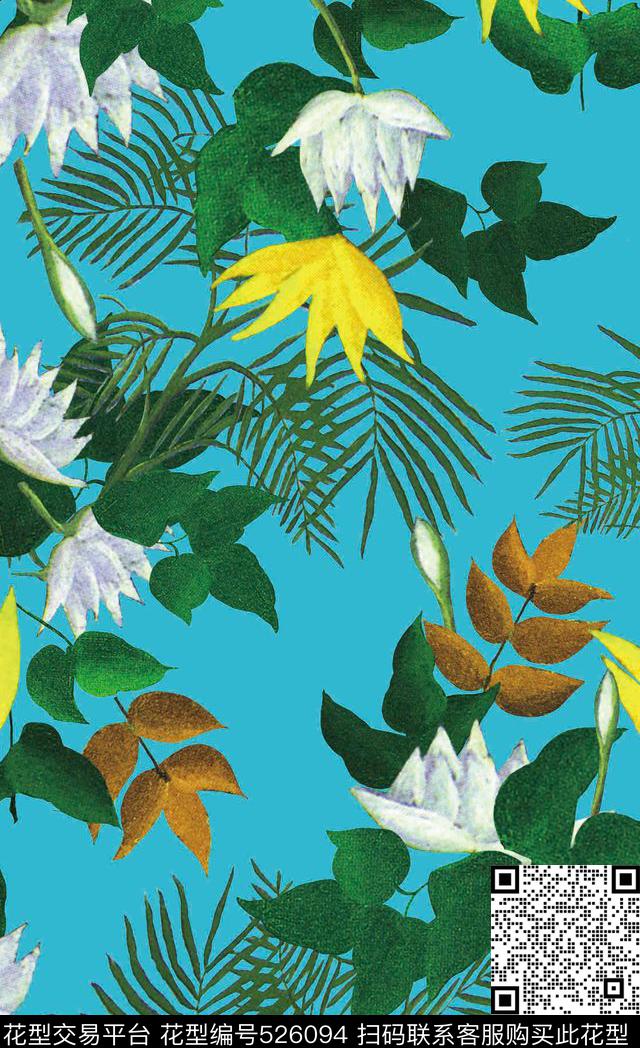 原创植物优雅数码印花华亿平台下载（图片编号: 526094） - 瓦栏（Walan）