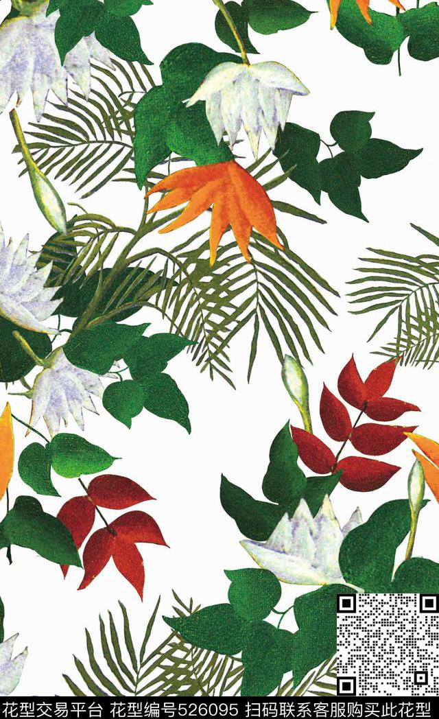 原创植物优雅数码印花华亿平台下载（图片编号: 526095） - 瓦栏（Walan）