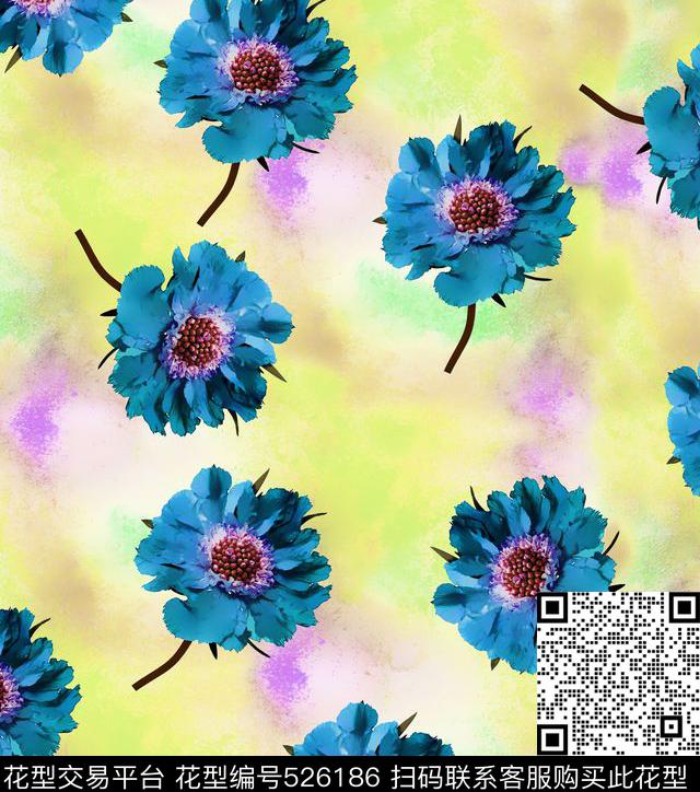 复古花卉水彩纹数码印花华亿平台下载（图片编号: 526186） - 瓦栏（Walan）