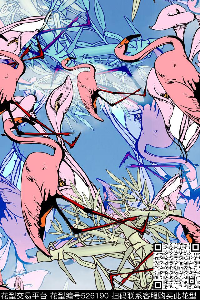 时尚花卉鸟的天堂衬衣连衣裙数码印花华亿平台下载（图片编号: 526190） - 瓦栏（Walan）