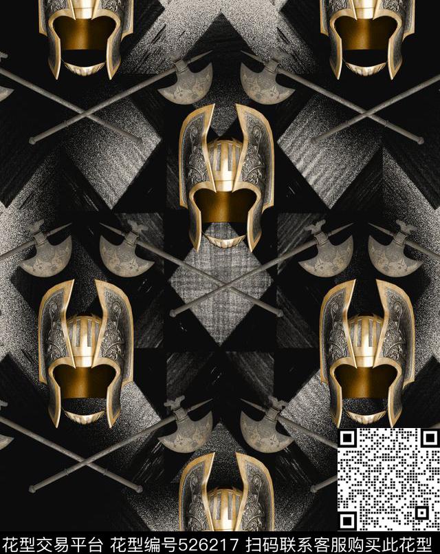 流行时尚抽象底纹中世纪骑士头盔数码印花华亿平台下载（图片编号: 526217） - 瓦栏（Walan）