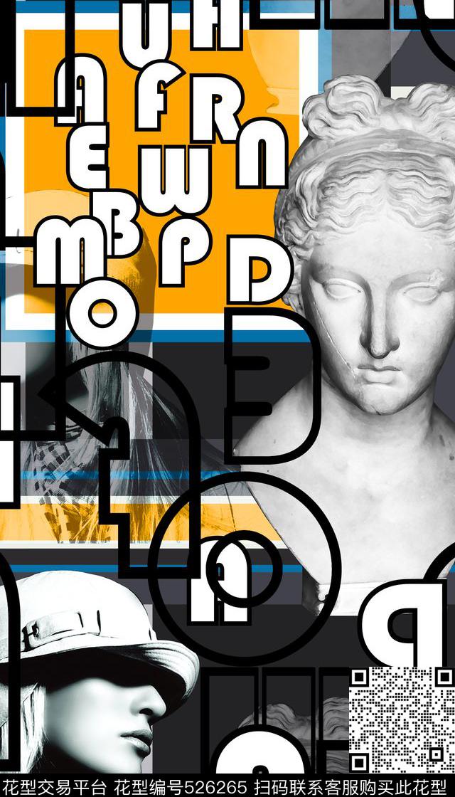 时尚潮流英文字母条纹几何数码印花华亿平台下载（图片编号: 526265） - 瓦栏（Walan）