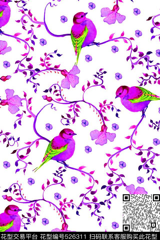 花卉水彩中国风数码印花华亿平台下载（图片编号: 526311） - 瓦栏（Walan）