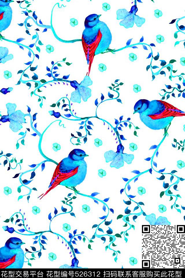 花卉水彩中国风数码印花华亿平台下载（图片编号: 526312） - 瓦栏（Walan）