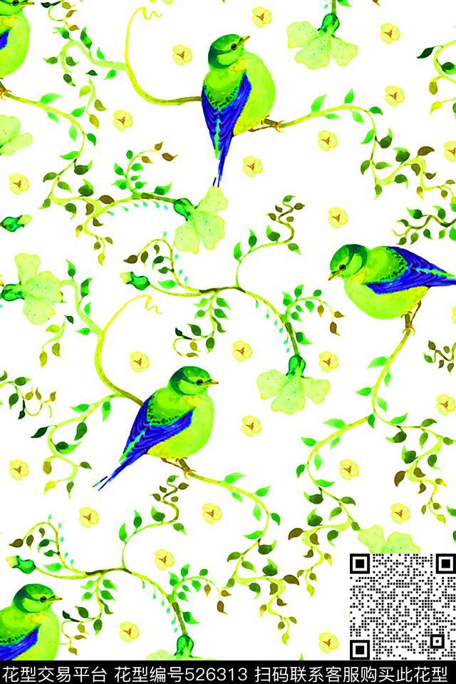 花卉水彩中国风数码印花华亿平台下载（图片编号: 526313） - 瓦栏（Walan）