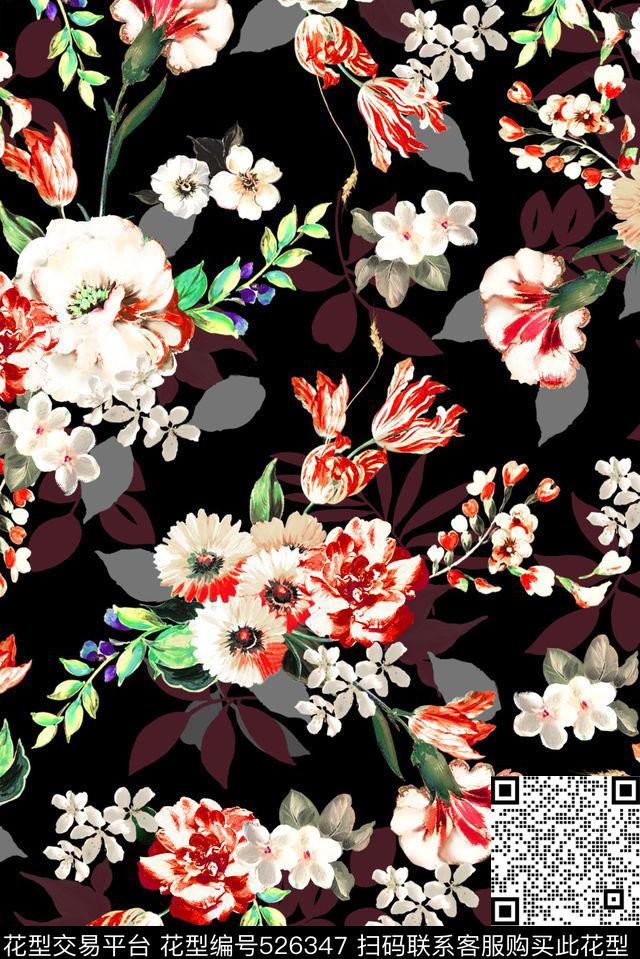 手绘花卉油画数码印花华亿平台下载（图片编号: 526347） - 瓦栏（Walan）