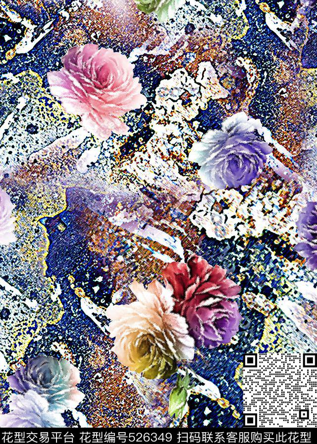 抽象肌理花卉数码印花华亿平台下载（图片编号: 526349） - 瓦栏（Walan）