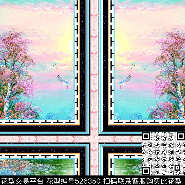 田园风手绘油画风景T型几何流行时尚欧美数码印花华亿平台下载（图片编号: 526350） - 瓦栏（Walan）