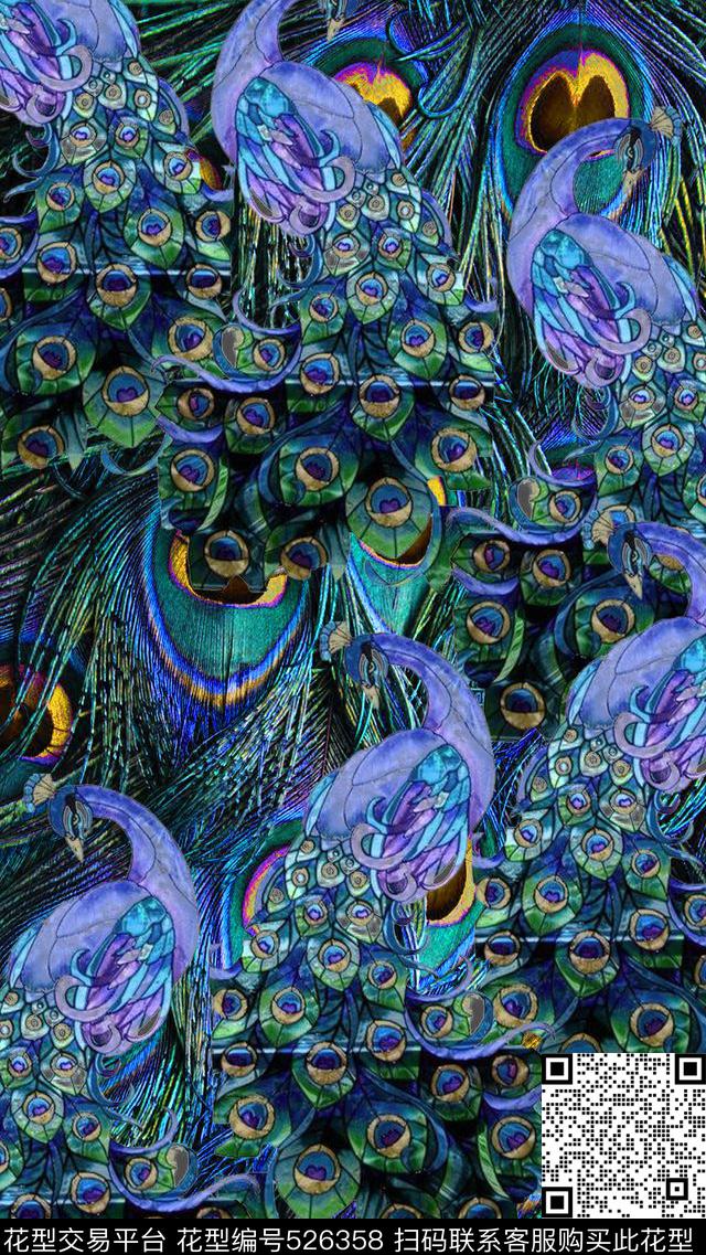 动物孔雀时尚潮流数码印花华亿平台下载（图片编号: 526358） - 瓦栏（Walan）