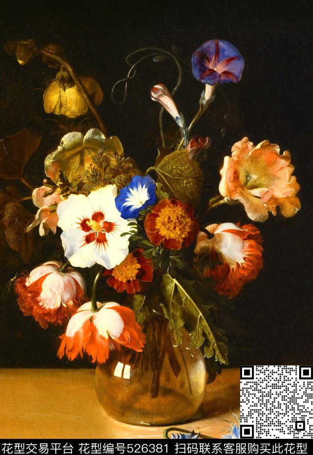 欧美时尚花卉油画数码印花华亿平台下载（图片编号: 526381） - 瓦栏（Walan）