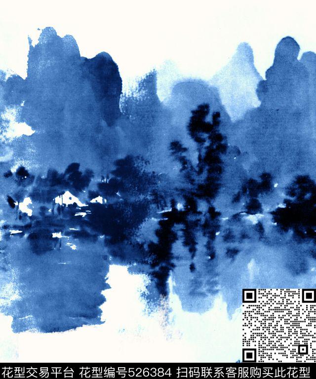 中国风山水船数码印花华亿平台下载（图片编号: 526384） - 瓦栏（Walan）