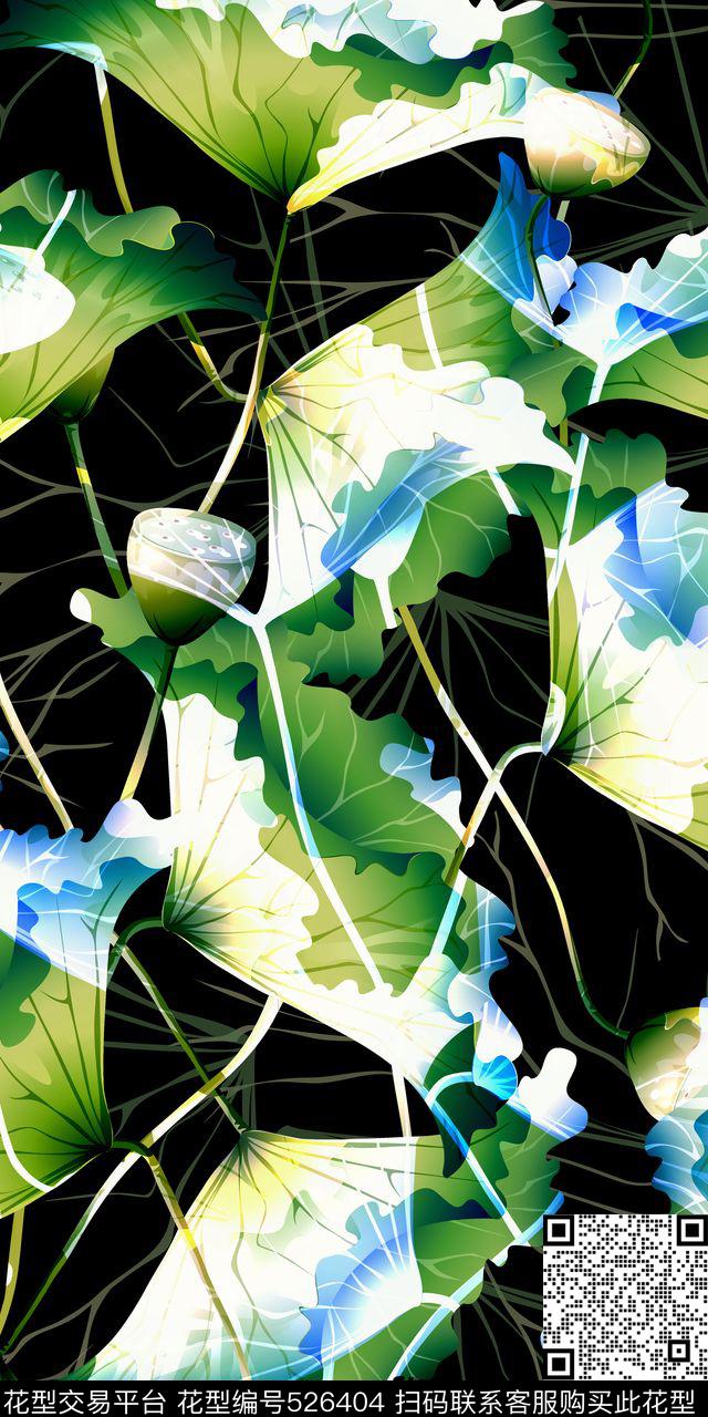 荷叶流行时尚数码印花面料窗帘布传统印花华亿平台下载（图片编号: 526404） - 瓦栏（Walan）