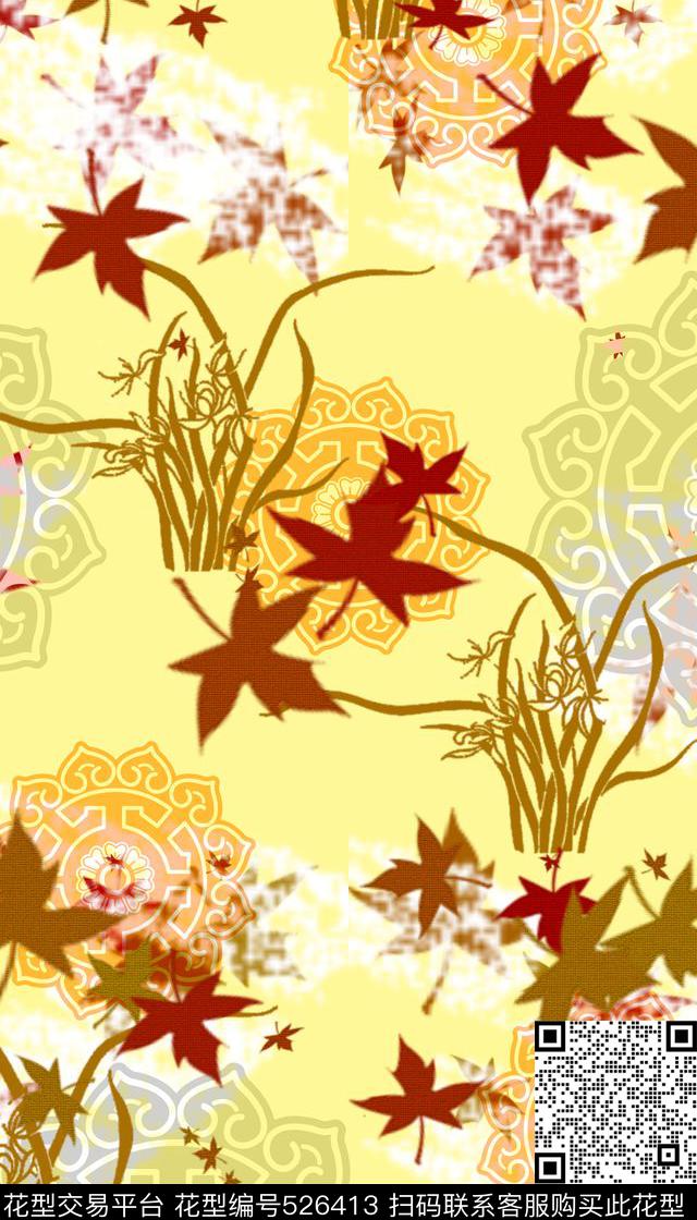 创意枫叶秋天数码印花华亿平台下载（图片编号: 526413） - 瓦栏（Walan）
