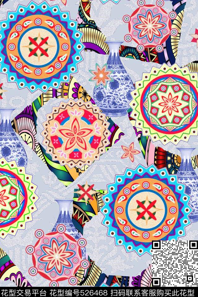 民族风青花瓷中国风数码印花华亿平台下载（图片编号: 526468） - 瓦栏（Walan）