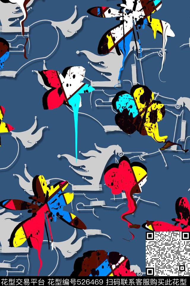 抽象泼墨风筝数码印花华亿平台下载（图片编号: 526469） - 瓦栏（Walan）