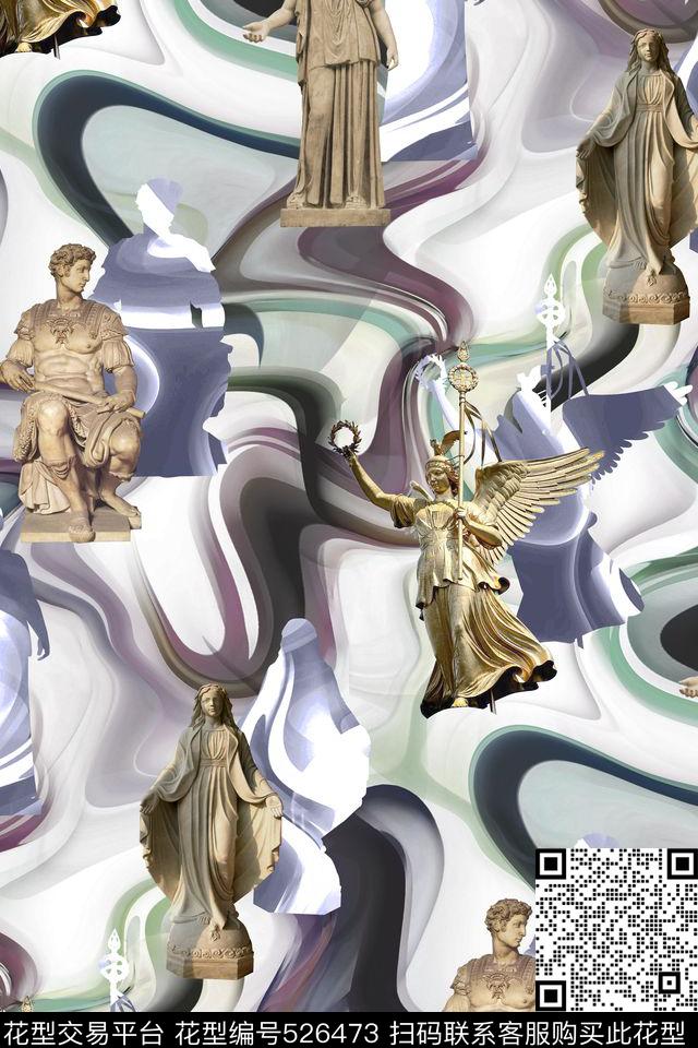 纹理雕塑倒影数码印花华亿平台下载（图片编号: 526473） - 瓦栏（Walan）