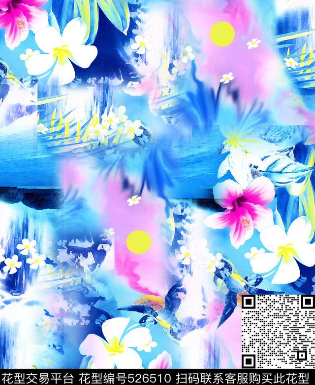 风景画流行时尚沙滩系列数码印花华亿平台下载（图片编号: 526510） - 瓦栏（Walan）