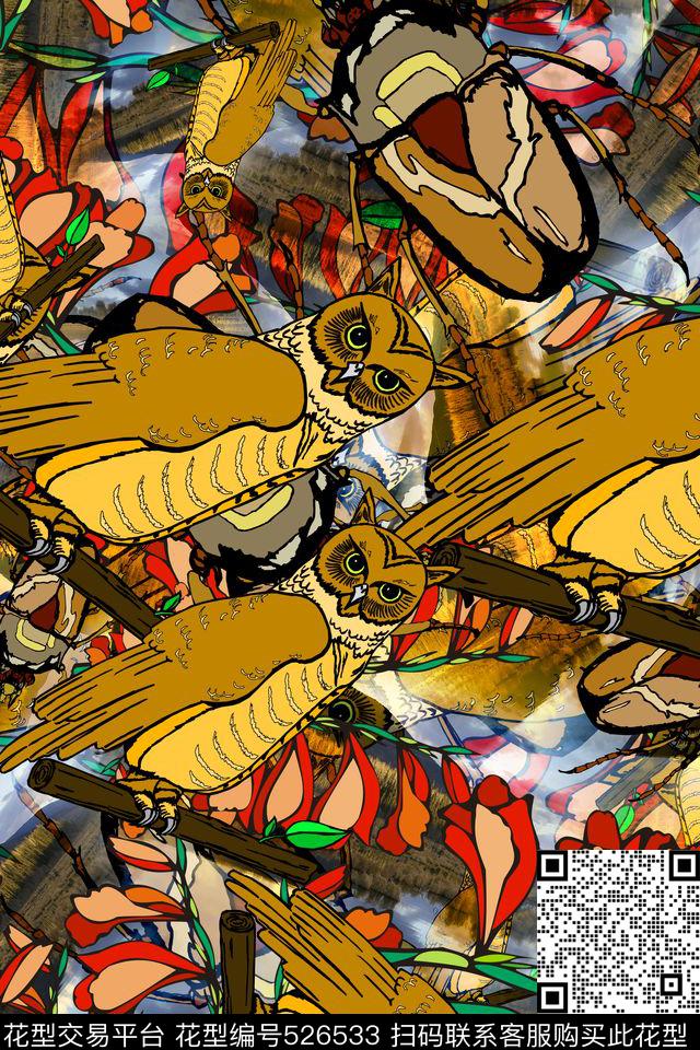 花卉鸟类童装树叶数码印花华亿平台下载（图片编号: 526533） - 瓦栏（Walan）