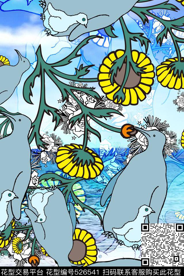 海洋蓝小清新连衣裙春夏新款可爱花卉数码印花华亿平台下载（图片编号: 526541） - 瓦栏（Walan）