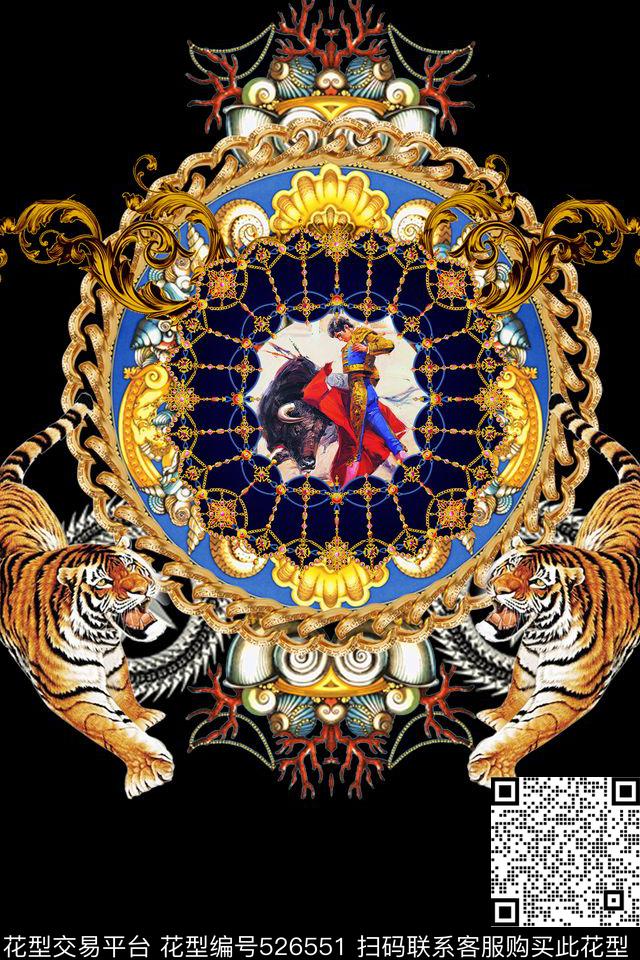 潮流时尚老虎油画欧式花边T恤卫衣数码印花数码印花华亿平台下载（图片编号: 526551） - 瓦栏（Walan）