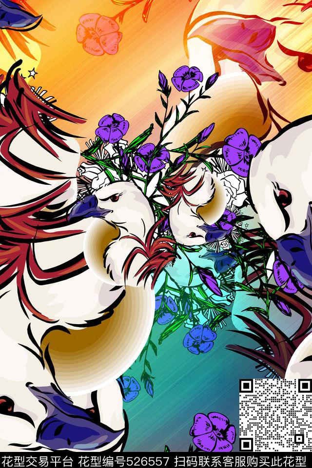 花鸟结合衬衣华亿平台童装家纺连衣裙吧数码印花华亿平台下载（图片编号: 526557） - 瓦栏（Walan）