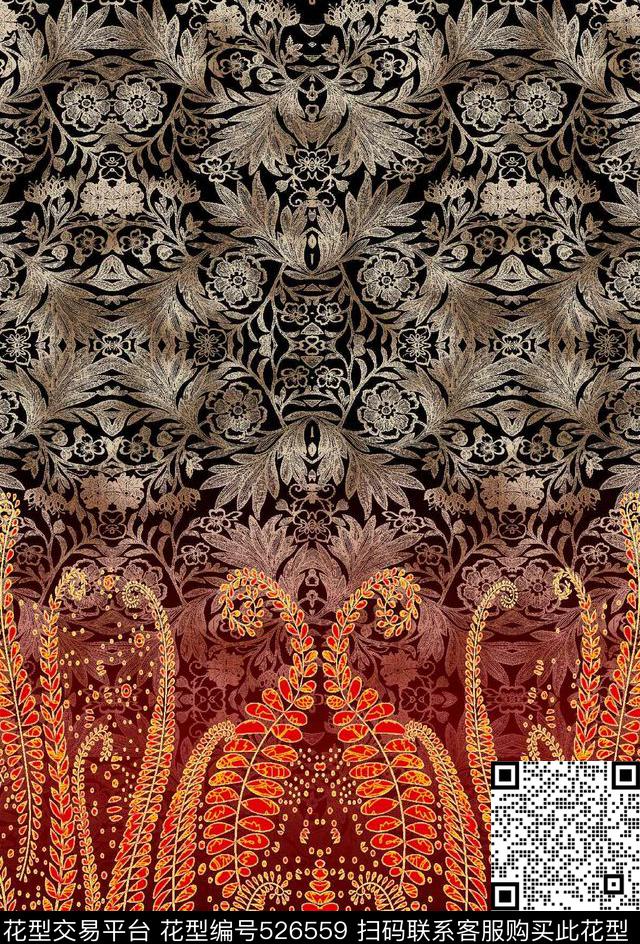 蕾丝树叶定位花数码印花华亿平台下载（图片编号: 526559） - 瓦栏（Walan）