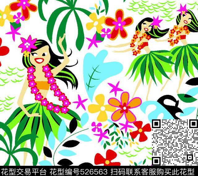 欧美热带少女衣裙系列沙滩花传统印花华亿平台下载（图片编号: 526563） - 瓦栏（Walan）