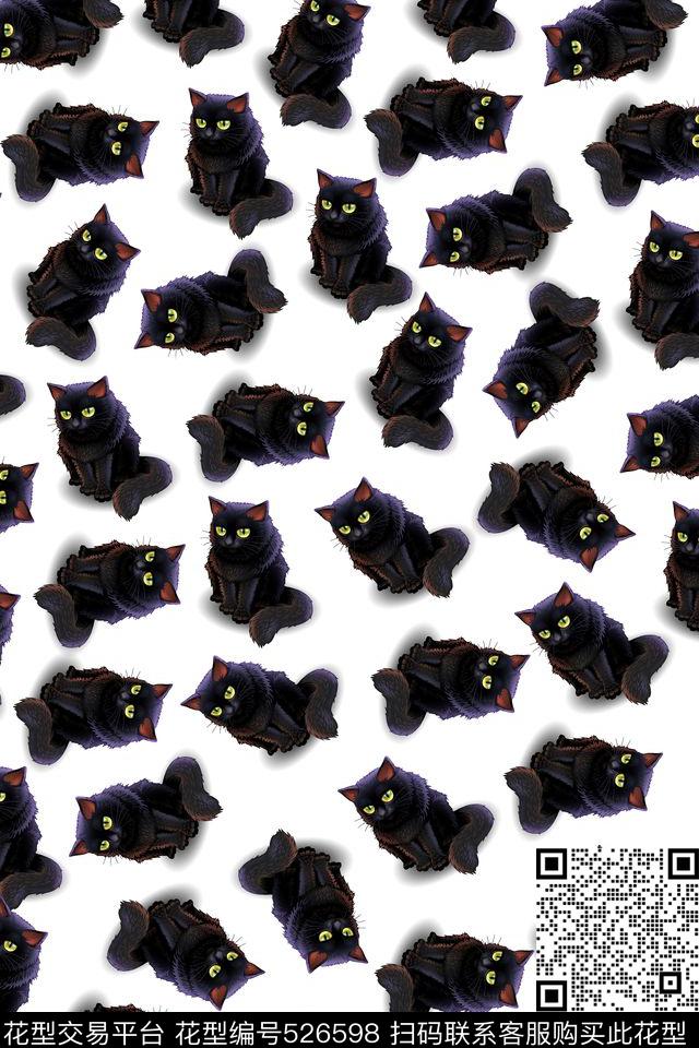 万圣节猫咪卡通传统印花华亿平台下载（图片编号: 526598） - 瓦栏（Walan）