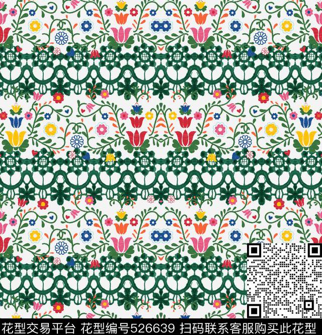 横条花卉女装传统印花华亿平台下载（图片编号: 526639） - 瓦栏（Walan）