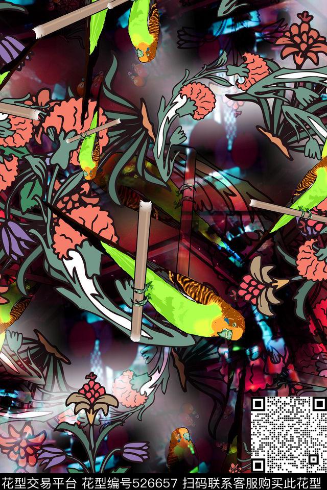 春夏季新华亿平台复古风连衣裙彩色优雅数码印花华亿平台下载（图片编号: 526657） - 瓦栏（Walan）