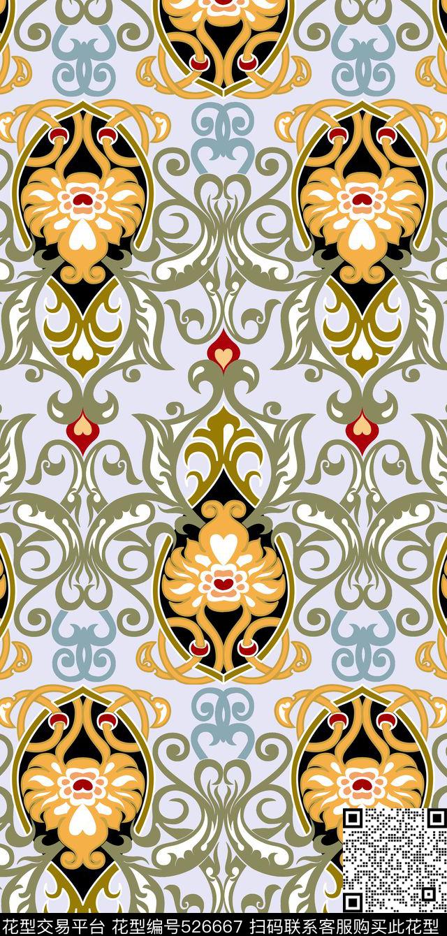 流行时尚手绘大牌时尚手绘大牌欧式纹理流行时尚花卉传统印花华亿平台下载（图片编号: 526667） - 瓦栏（Walan）