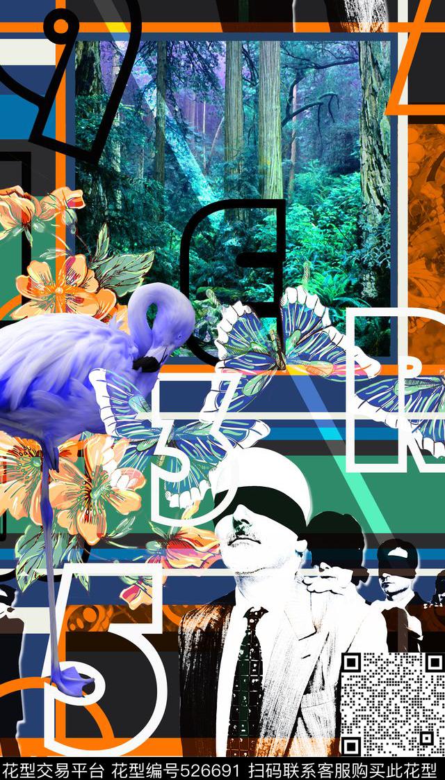 时尚潮流数字字母条纹几何数码印花华亿平台下载（图片编号: 526691） - 瓦栏（Walan）