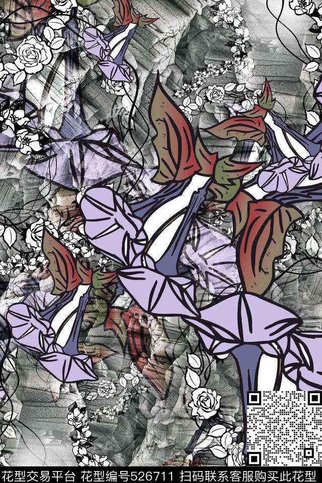 花卉抽象流行数码印花华亿平台下载（图片编号: 526711） - 瓦栏（Walan）