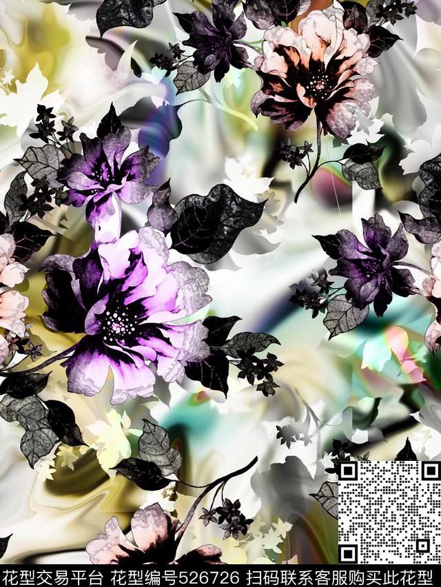中国风抽象花动感炫彩数码印花华亿平台下载（图片编号: 526726） - 瓦栏（Walan）