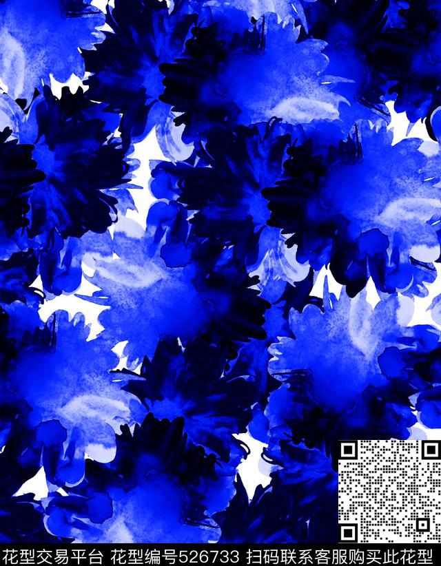 抽象水彩花卉水彩花卉数码印花华亿平台下载（图片编号: 526733） - 瓦栏（Walan）
