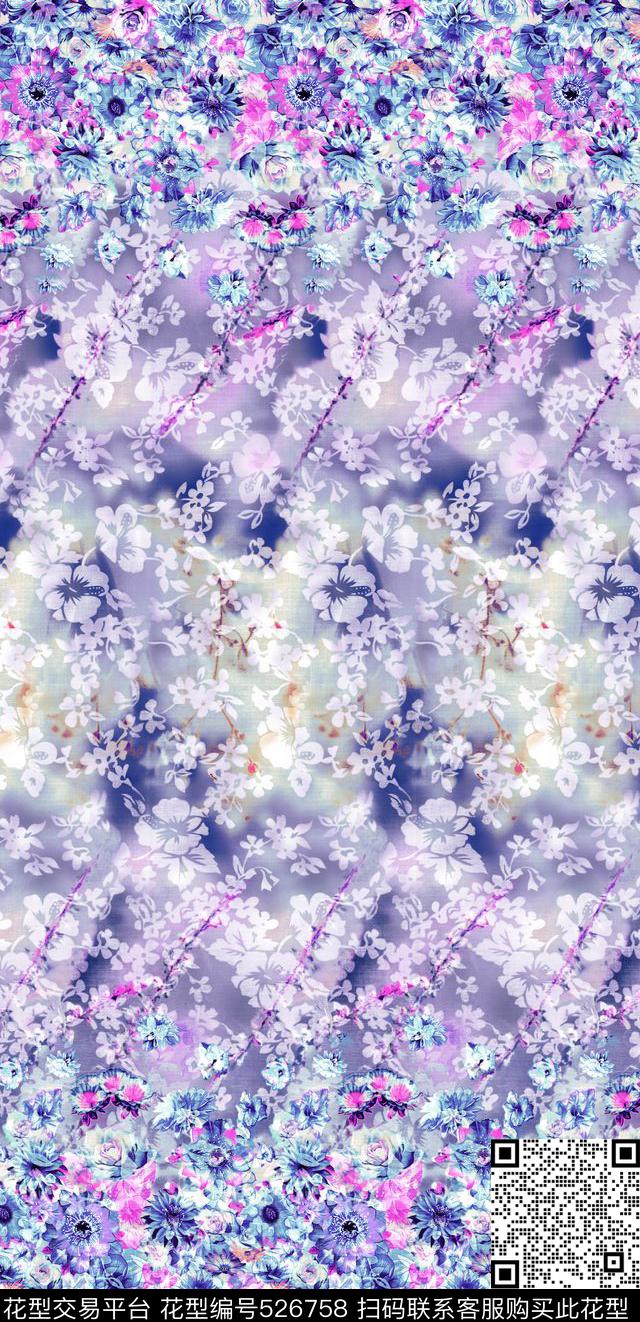 现代花卉组合数码印花华亿平台下载（图片编号: 526758） - 瓦栏（Walan）