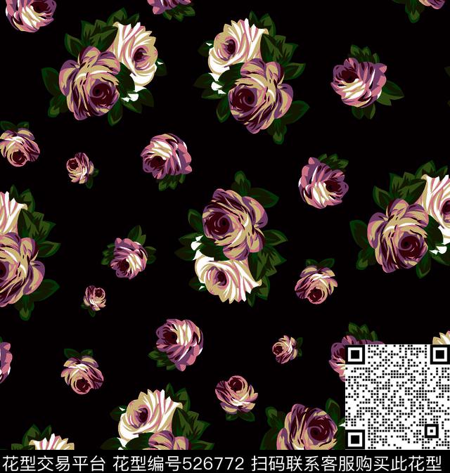 黑底小碎花分色数码印花华亿平台下载（图片编号: 526772） - 瓦栏（Walan）