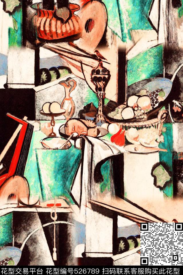 复古水果水果盘男装女装围巾连衣裙裤子裙子短裤衬衫抽象几何欧美手绘时尚毕加索油画H【抽象】数码印花华亿平台下载（图片编号: 526789） - 瓦栏（Walan）