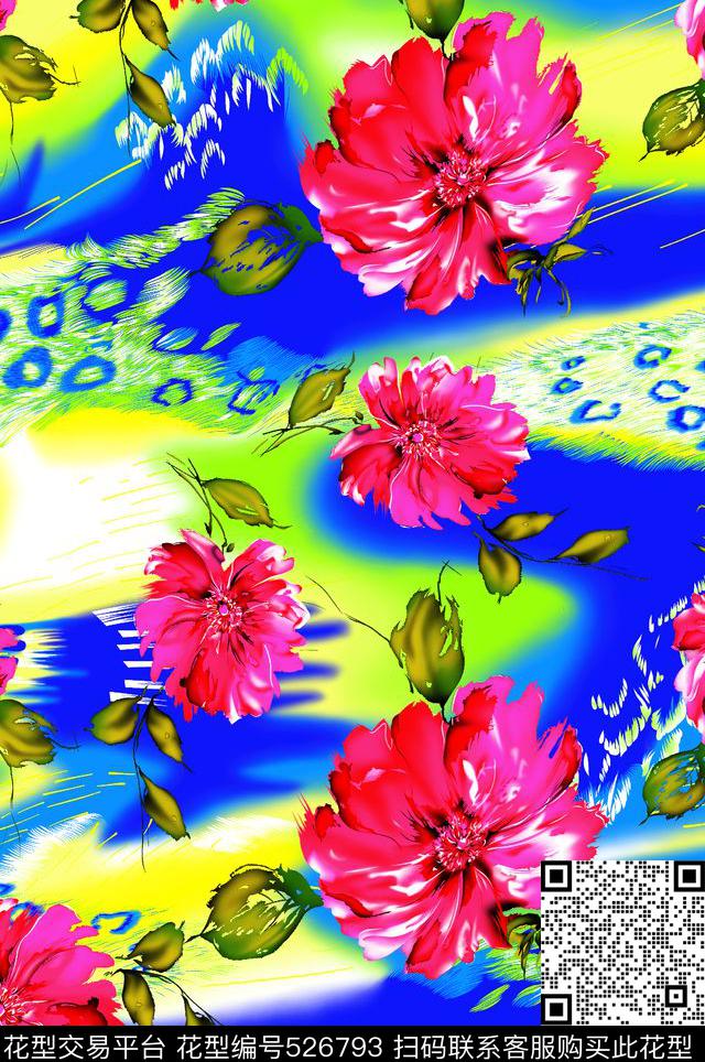 大花流行时尚清新大牌数码印花华亿平台下载（图片编号: 526793） - 瓦栏（Walan）