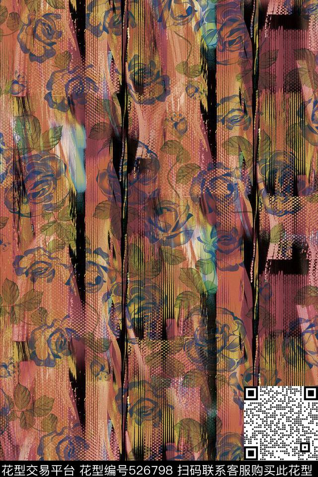花卉潮流时尚大牌时尚几何条纹机理迷彩数码印花华亿平台下载（图片编号: 526798） - 瓦栏（Walan）